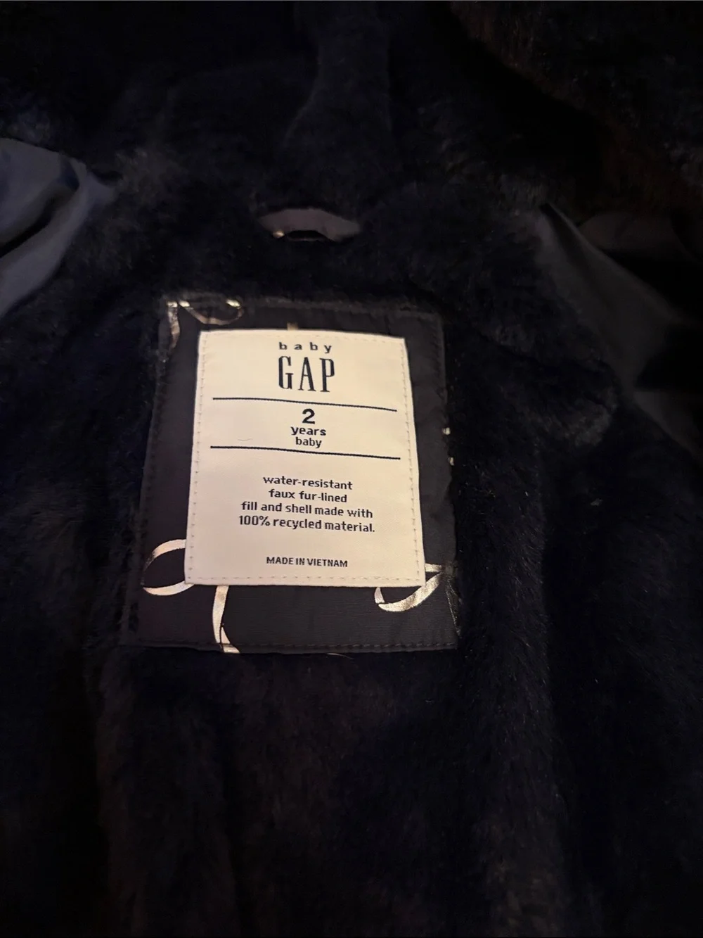 GAP Navy Bow-Print Hooded Puffer Coat